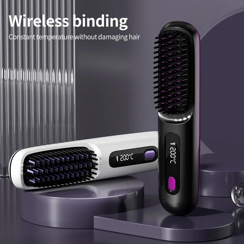 Xumtom Usb CeramicHeating Straight Hair Comb Wireless Portable Negative Ion Styling Tool Rechargeable Straightening Brush