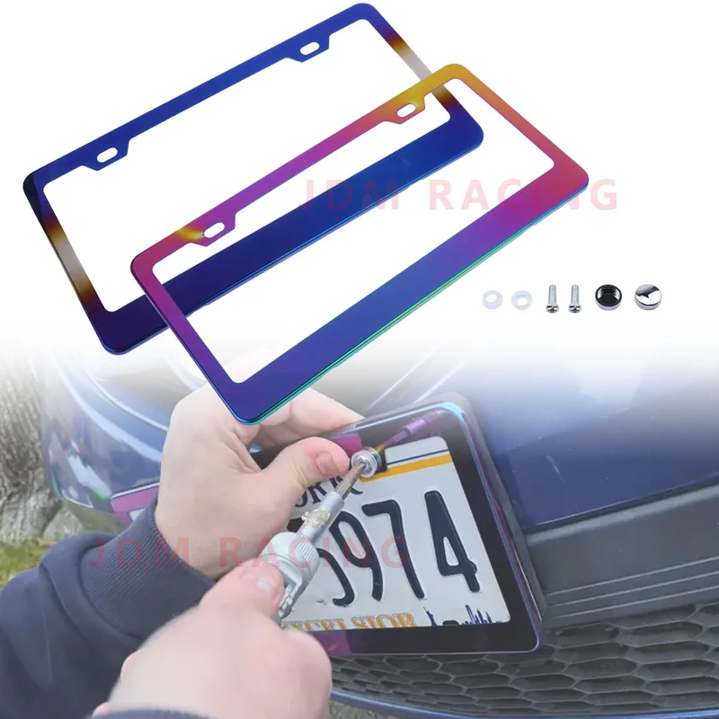 Neo Chrome Stainless Steel License Plate Frame - Front Or Rear Car Plate Holder