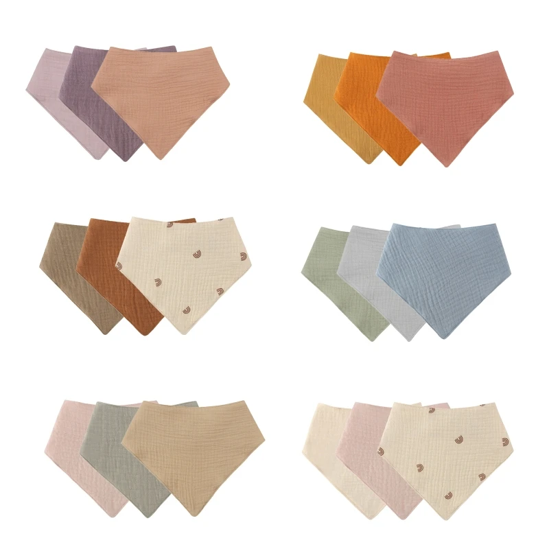 

3 Pcs Soft Cotton for TRIANGLE Scarf Solid Color Button Bib Baby Feeding Drool Saliva Towel Bandana Burp Cloth Baby G99C