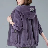 2024 Spring Autumn New Corduroy Jacket Women's Casual Loose Fit Slimming Fashionable Mother's Attire Stylish Jacket