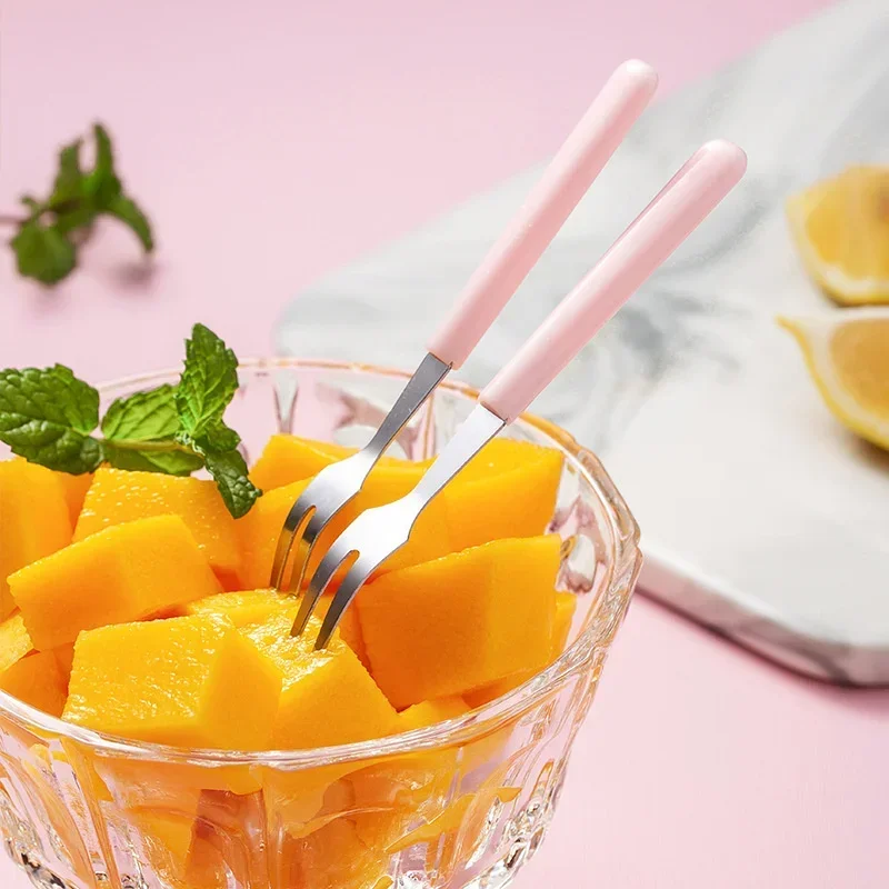 6Pcs Fruit Forks Mini Food Pick Children Kids Lunch Box Cocktail Stainless Steel Cake Dessert Sushi Snack Sticks Picker