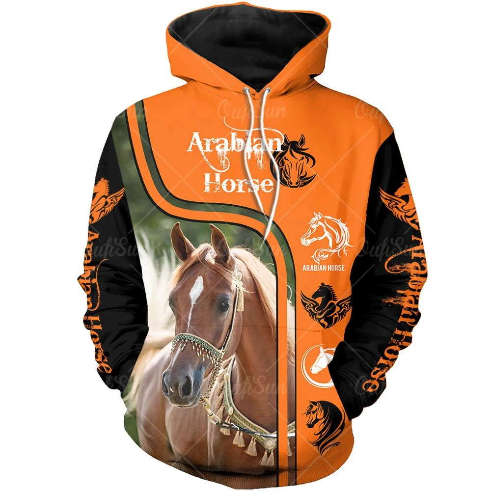 Equestrian Drawn Pattern Print Men Women Pullover Hoodie