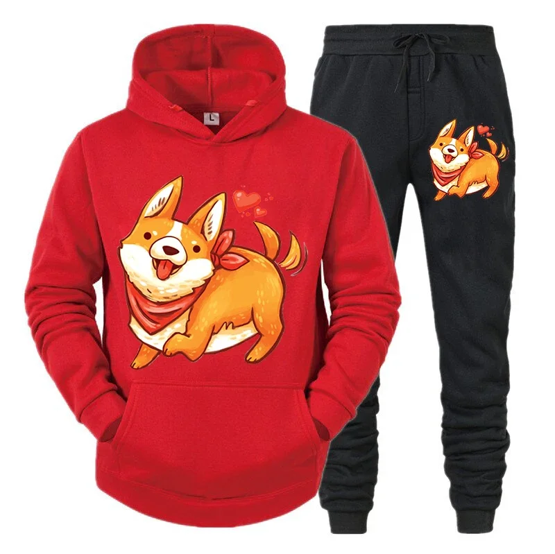 thumbnail image 1 of Conjunto de ropa deportiva con estampado de animé Shiba Inu para hombre, sudadera y pantalones con estampado de perro y animal, conjunto de 2 piezas, sudaderas y chándales divertidos para hombre, 1 of 5