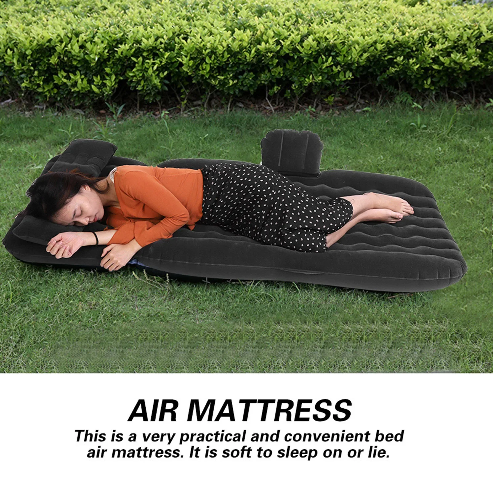 Inflatable Bed Mattress Indoor Outdoor Camping Travel Car Back Seat Air Beds Cushion(Black)