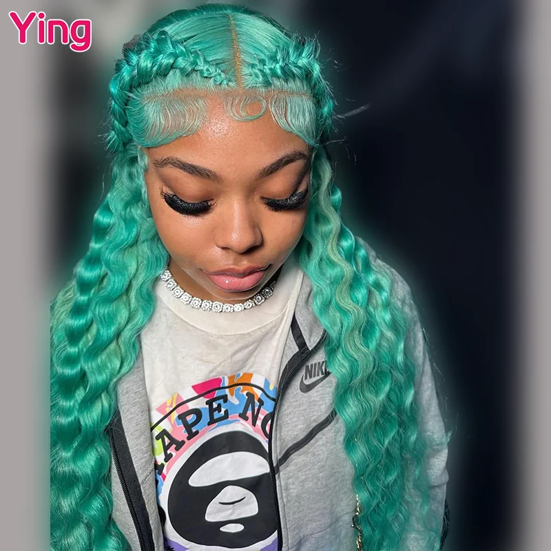 Perruque Lace Front Wig Deep Wave brésilienne naturelle-Ying 30, cheveux Remy, couleur vert aqua, blond 613, 13x4, 13x6, pre-plucked