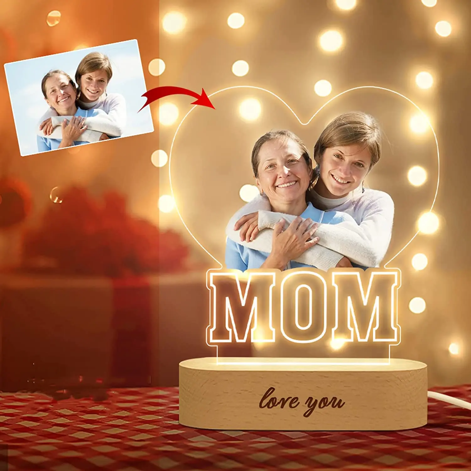 

Mother's Day Personalized 3D Lamp Night Light Engraved Photo Text Customized Birthday Gift's Present Mom Gifts from Daughter Son