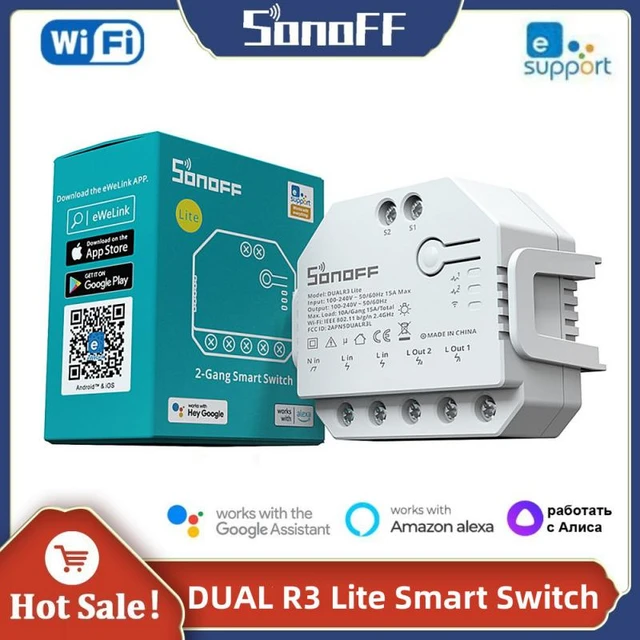 SONOFF DUALR3/R3 Lite 2 Gang DIY MINI Smart Switch Dual Relay Module Smart  Home Power Meter via eWeLink Alexa Google smartthings - AliExpress