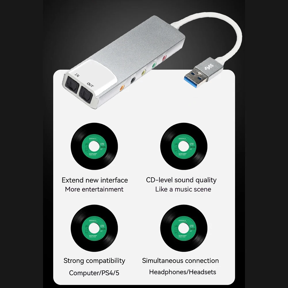 외부 오디오 변환기 AC-3 DTS USB 오디오 어댑터 USB 사운드 카드 알루미늄 합금 7.1 5.1 채널 SPDIF PC 컴퓨터용 광학