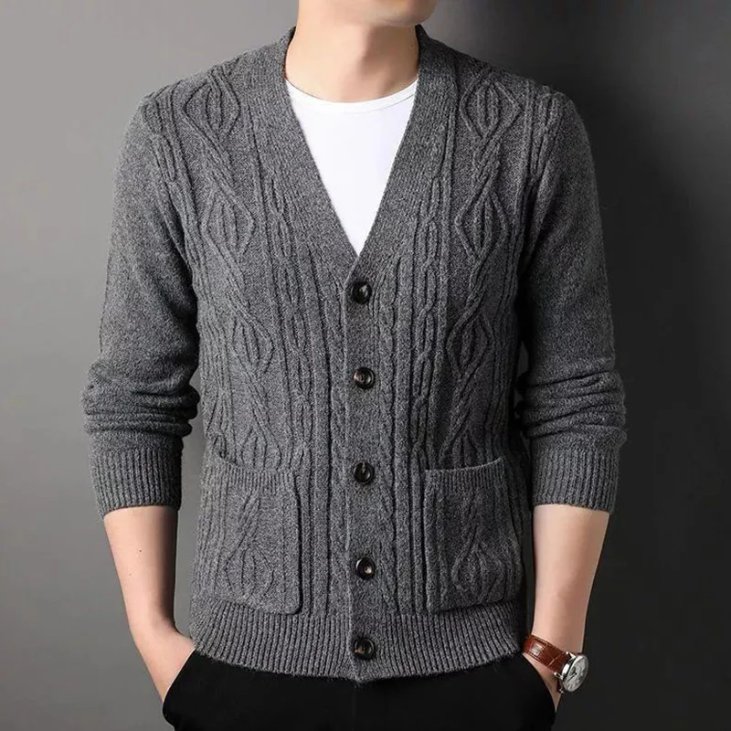 Fashion Solid Color Knitted Spliced Pockets All-match Cardigan Sweaters Men's Clothing 2023 Autumn New All-match Casual Tops