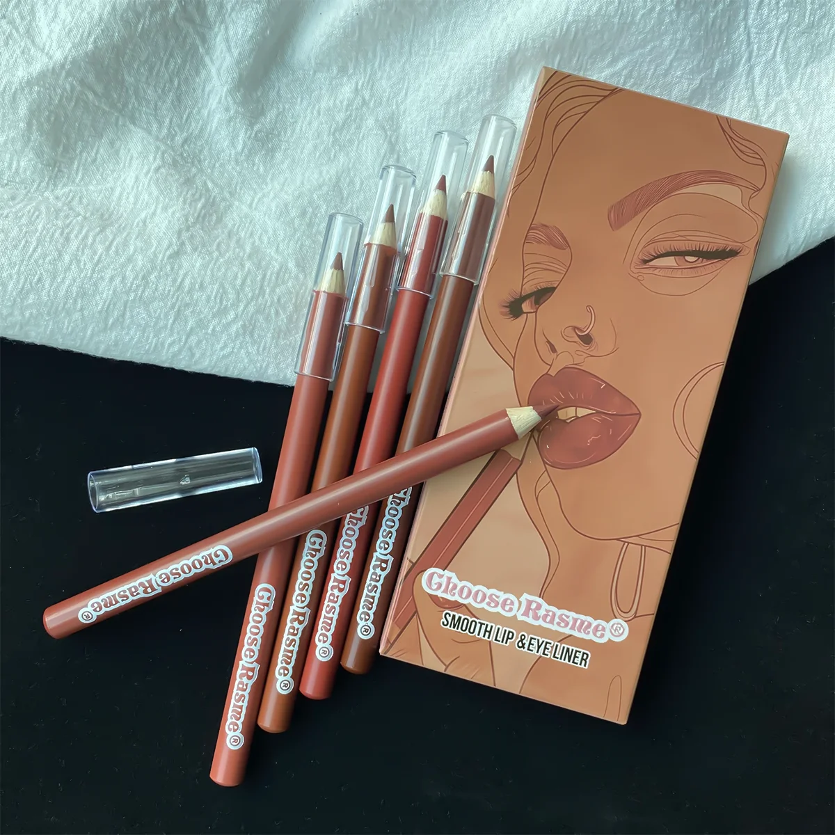 6PC Velvet Matte Lipstick Pen Nude Brown Lip Liner Pencil Kit Smooth Rose Red Pigment Lipstick Pencil Set Dye Cheek Lip Tint 3