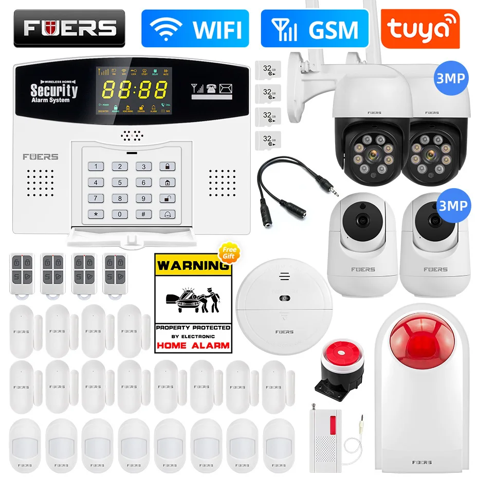 Fuers W210 Tuya inteligentny Alarm zestaw do organizacji WIFI GSM Alarm antywłamaniowy inteligentny System alarmowy dla domu kolorowy wyświetlacz LCD bezpieczeństwa 3MP kamera IP