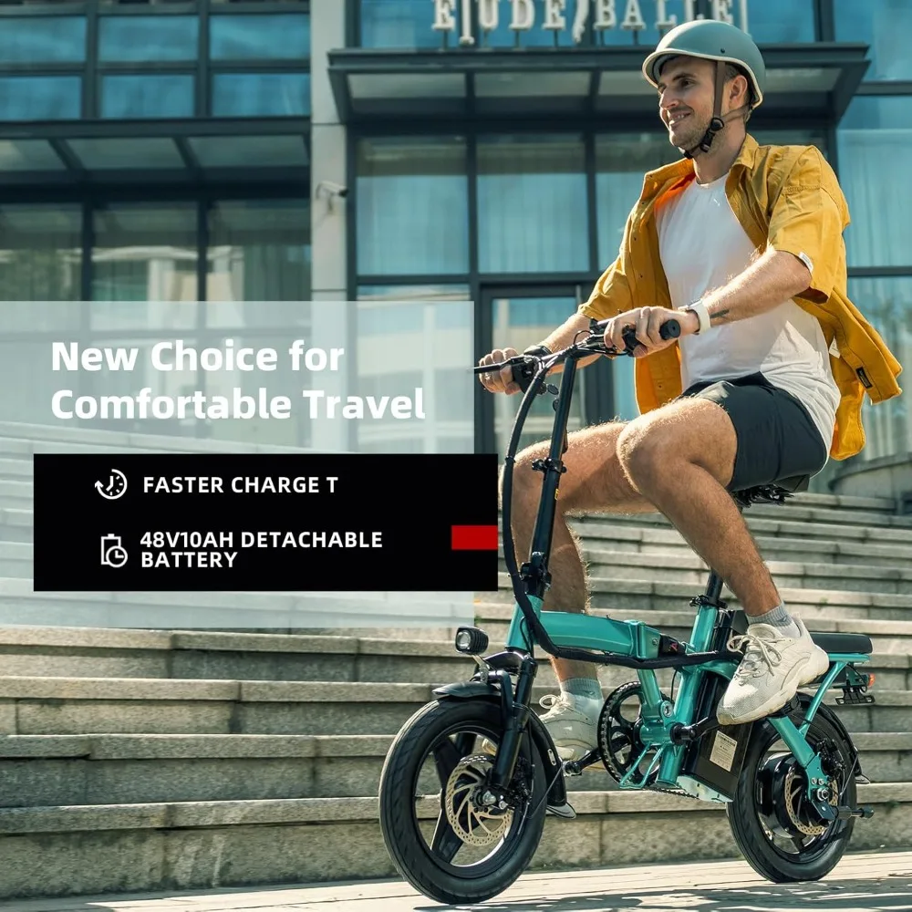 Foldable Electric Bike for Adults,14" Tire Small Electric Bike Peak 600W Motor, 25Mph Ebike for Adults, 480Wh Battery E-Bike 2