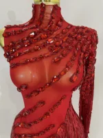 Sparkly Rhinestones Tassel Sexy See-Through Dress Women One Shoulder Latin Dance Outfits Bars Nightclub Party Stage Costume - Image 5