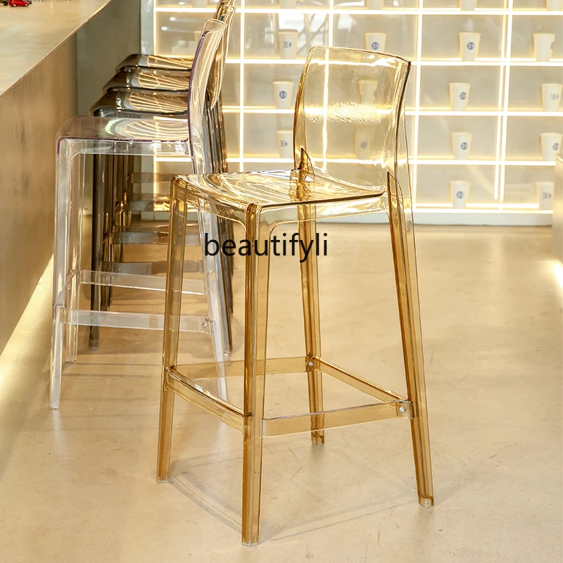 

zq Nordic Style Plastic Crystal Bar Stool Modern Minimalist Acrylic High Stool Home Backrest High Chair