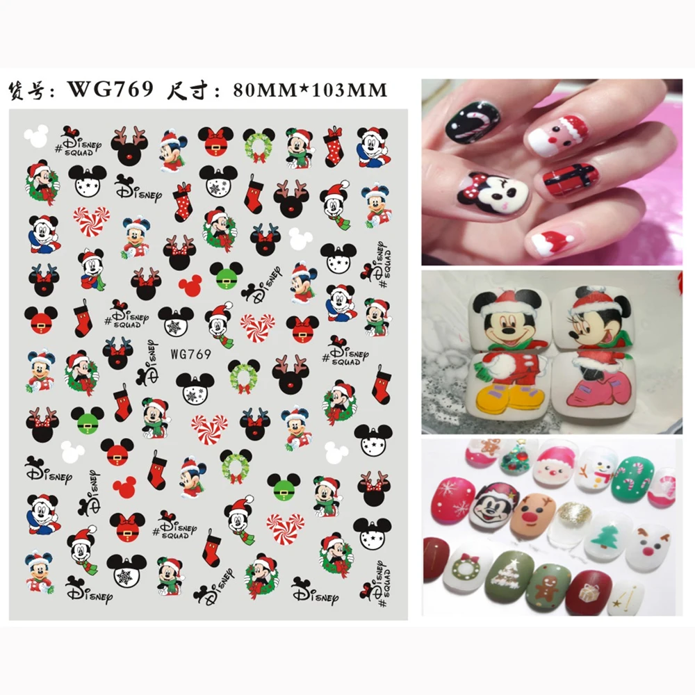 10PCS Christmas Disney Nail Art Decal Green skin monster text Mickey Nail Deco Art Decal 3D Back glue Party Green Nail slider 5