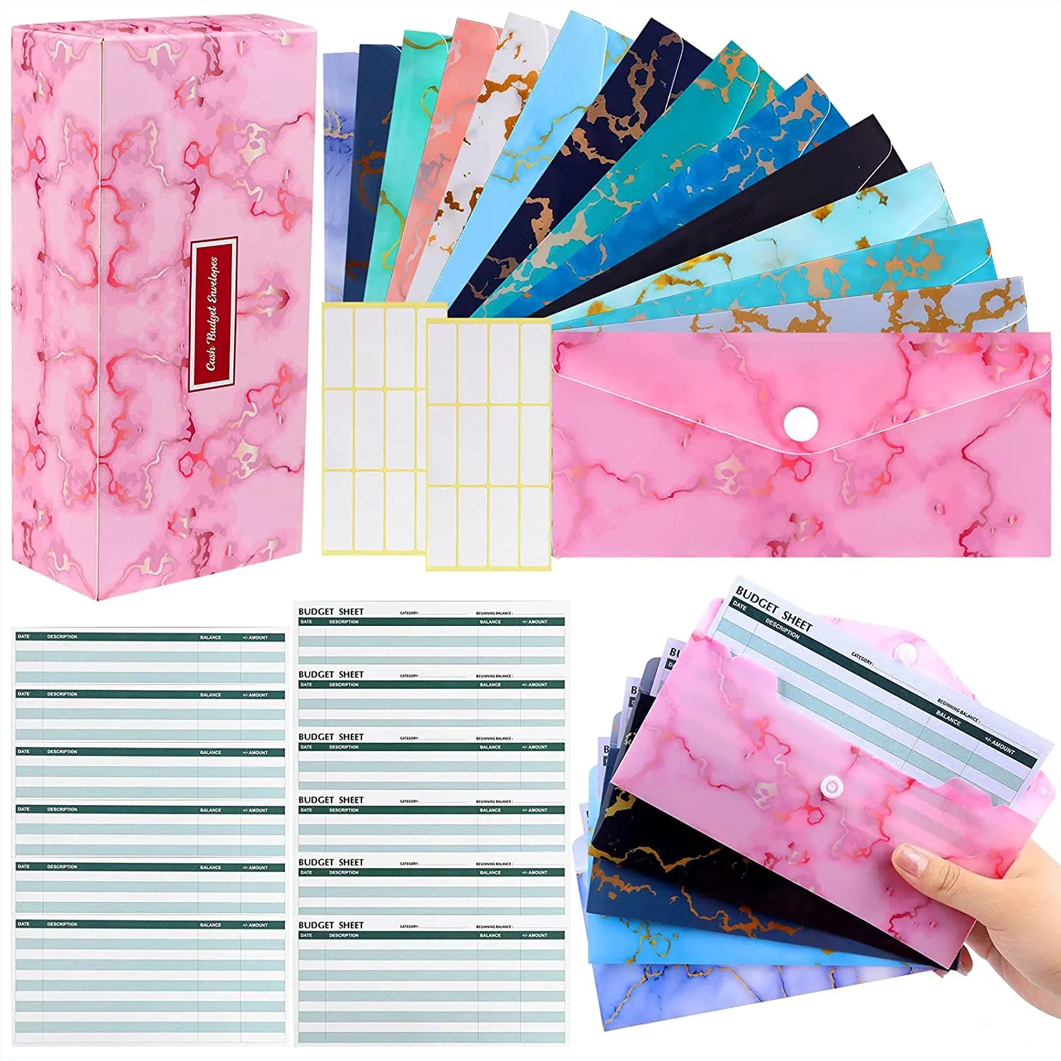 31 Pieces Cash Envelopes System for Budgeting 15 Waterproof Budget Money Envelopes Expense Budget Sheets with 24 Pieces Labels