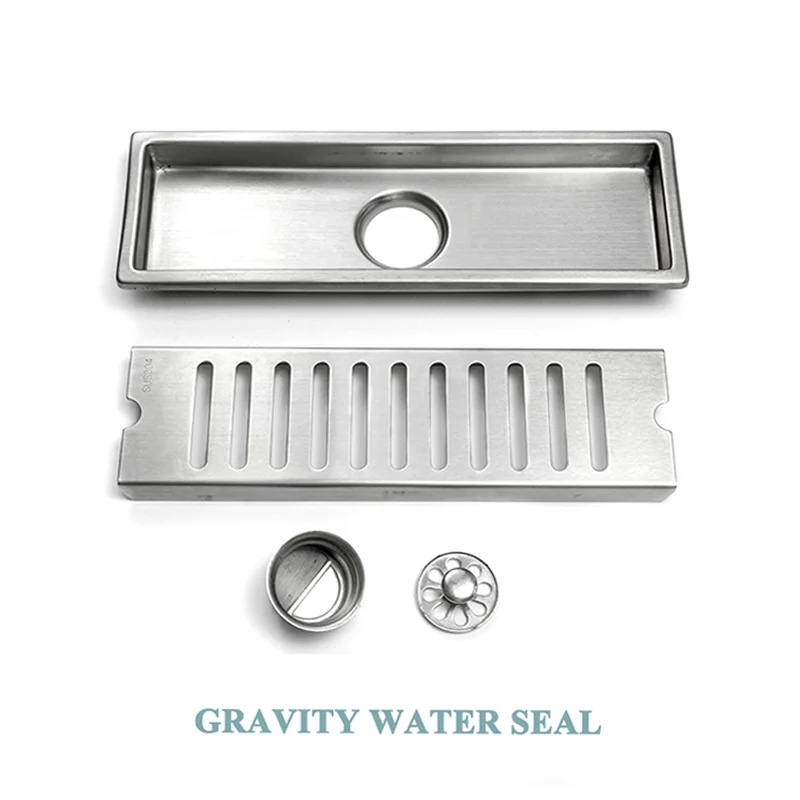 Stainless Steel Floor Drain Brushed Gold Black Washing Machine Bathroom Shower Invisible Long Strip Hidden Bathroom Floor Drain