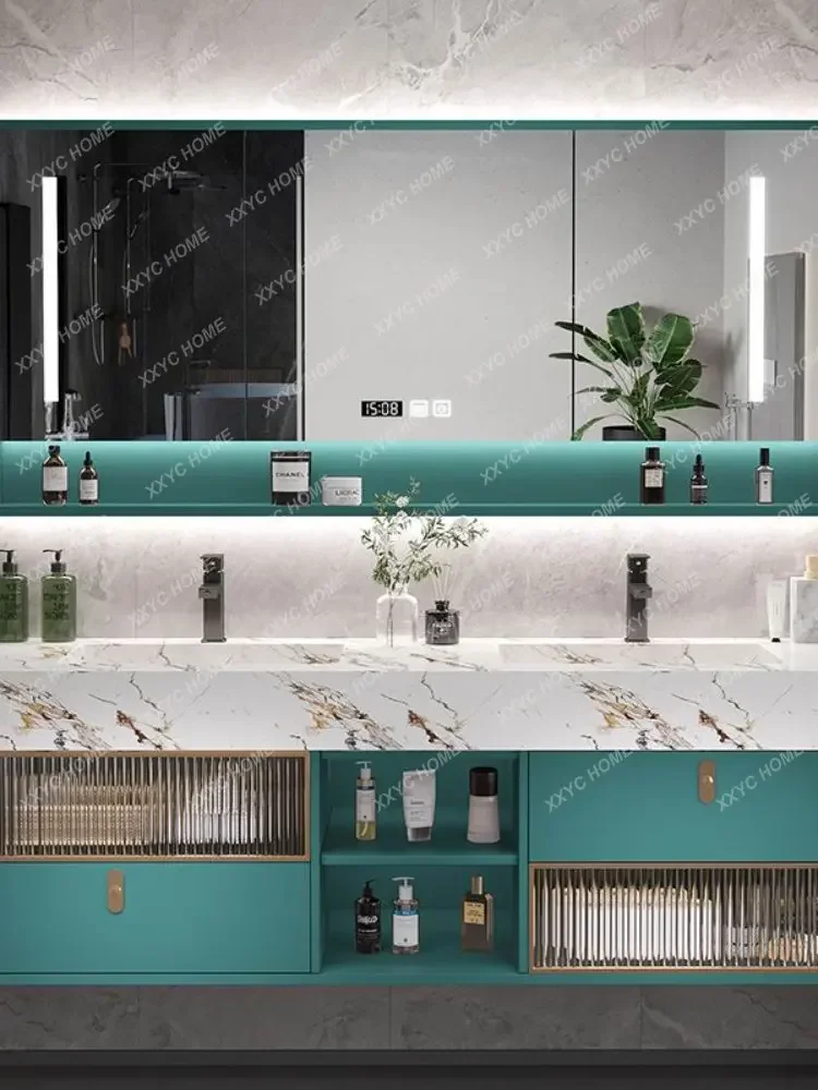 Whole Washbin Modern Simple Double Basin Light Luxury Washstand Bathroom Cabinet Floor Customization