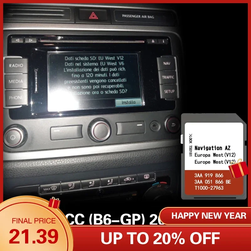 Per Vw Cc (B6-Gp) 2012 Map Sd Card Naving 8Gb West Europe Rns 315