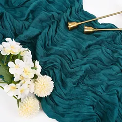 Rustic Boho Beach Gauze Table Runner for Weddings and Events - 90x300CM (Blue)