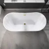 67" Acrylic Freestanding Bathtub Contemporary Soaking White Tub with Brushed Gold Overflow and Drain Easy clean easy maintenance 5