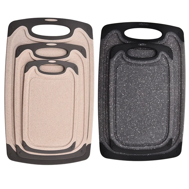 Kitchen Cutting Board Set with Plastic Wheat Straw Imitation Marble Pattern Kitchen Cutting Board Can be Hung with Cutting Board 5