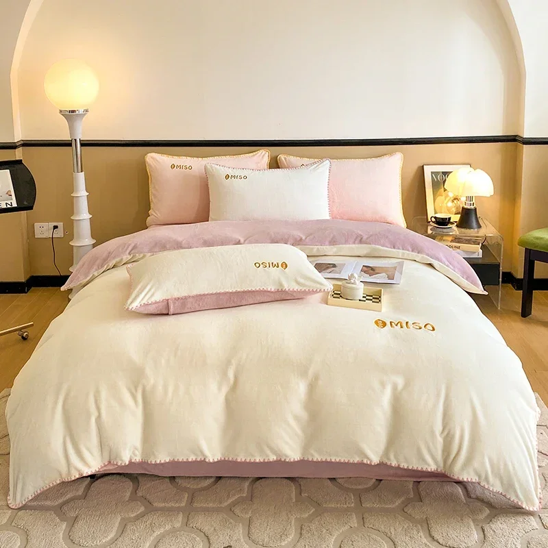 

High-end Milk Fleece Winter Warm Bedding Set Queen High Quality Thicker Duvet Cover Set with Sheets Quilt Cover and Pillowcases