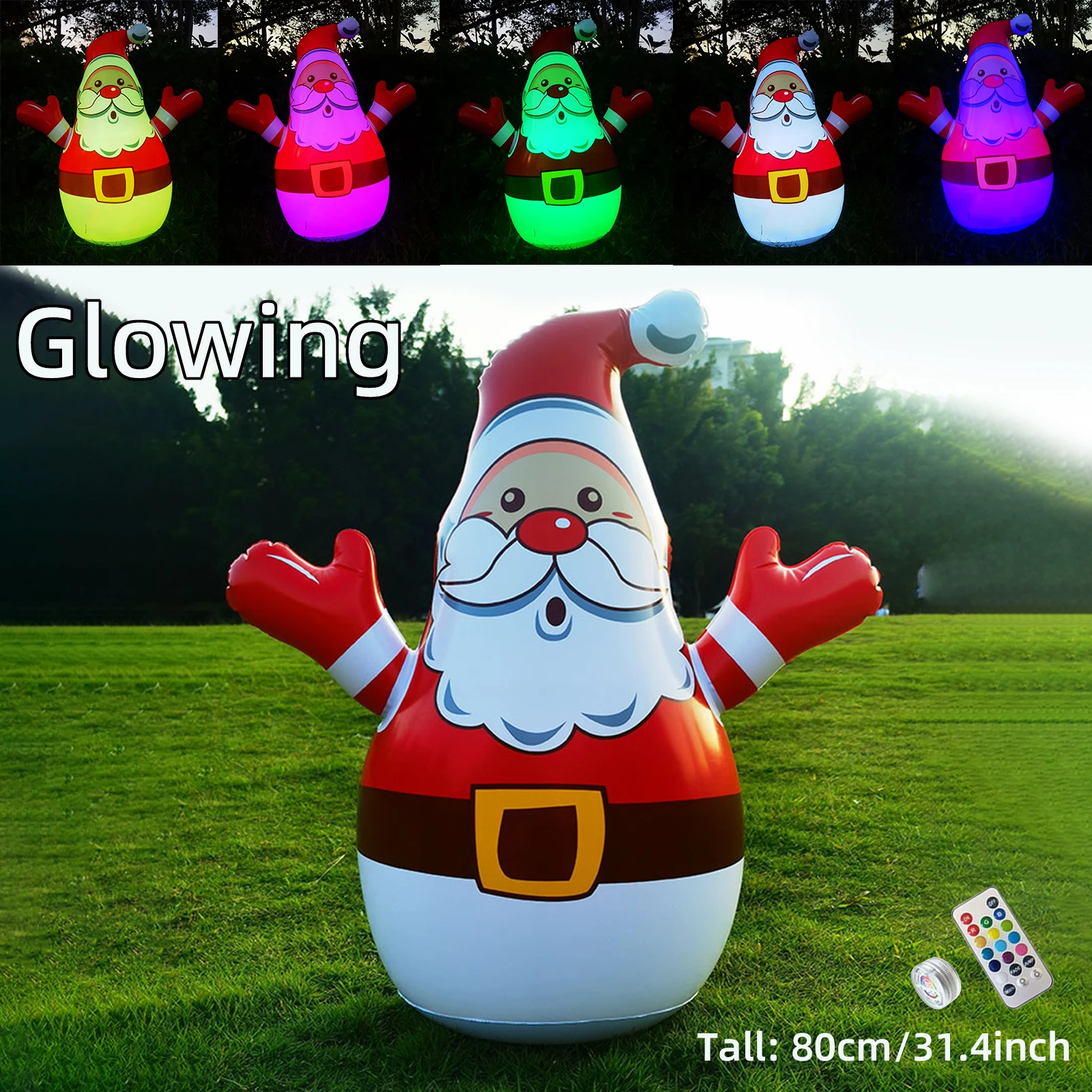 

80cm Inflatable Santa Claus Snowman Glowing Merry Christmas Outdoor Decoration 13 Colors Led Light Up Giant Party New Year