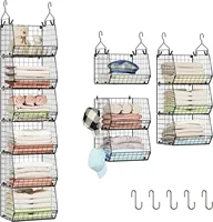 6 Tier Closet Hanging Organizer, Clothes Shelves with 2 Pair Hooks,5 S Hooks, Wire Storage Basket Bins, for Clothing Sweaters 1