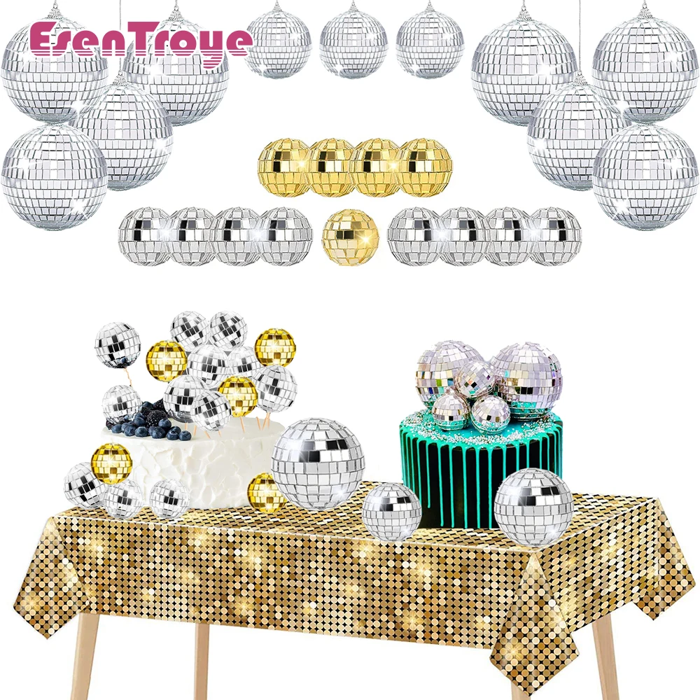 MytaYt Spiegelbal, zilver, 12 stuks, hangbal, discobal, spiegelbal, mini- discobal voor kerstboomdecoratie, lichteffect, bruiloft, thuis, feest (10/7/5/3/2 cm