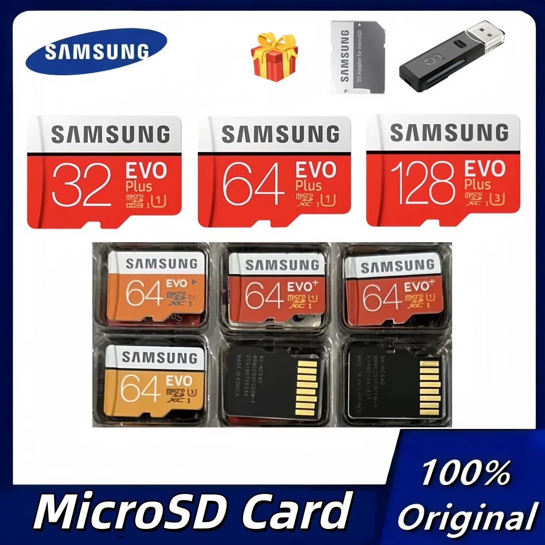 삼성 EVO Plus 마이크로SD 카드 128GB 64GB 32GB 16GB 클래스10 U3 TF 카드 마이크로 SDHC 메모리 카드(어댑터 포함)