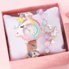 【Watch+Bracelet】Kegllect  New Children's Cartoon Pattern  Unicorn Silicone   Bead Bracelet Set Student  1