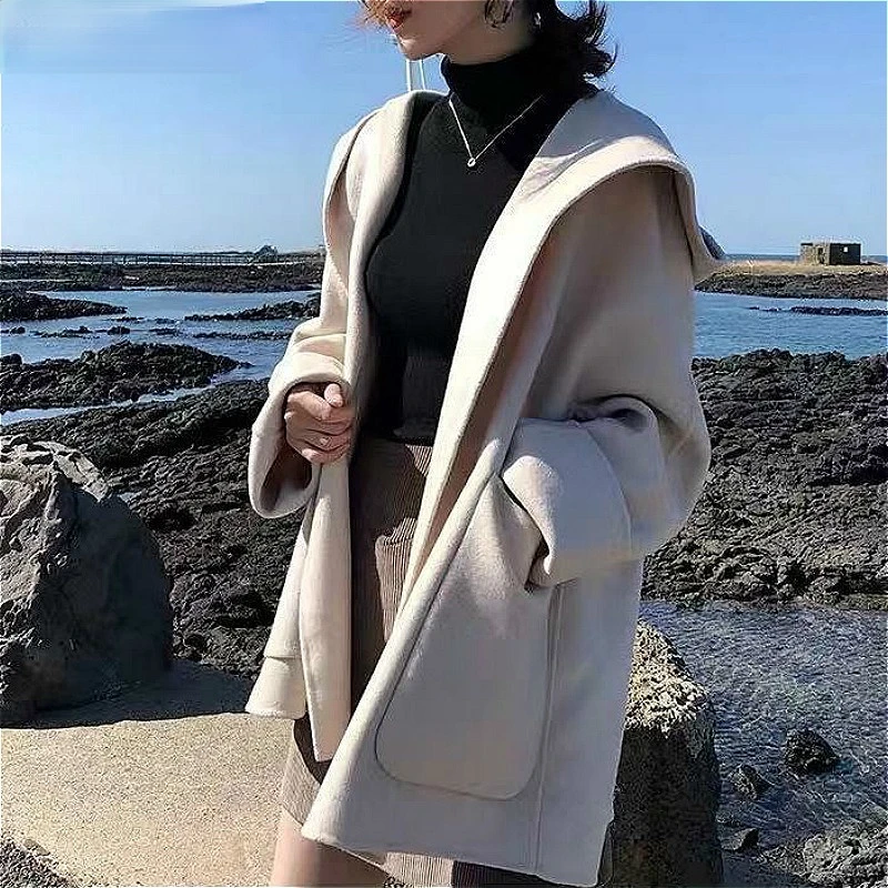 2024 Autumn and Winter New Style Korean Fashion Small Fragrant Wind Small French Cloak Student Mid-length Woolen Coat Female