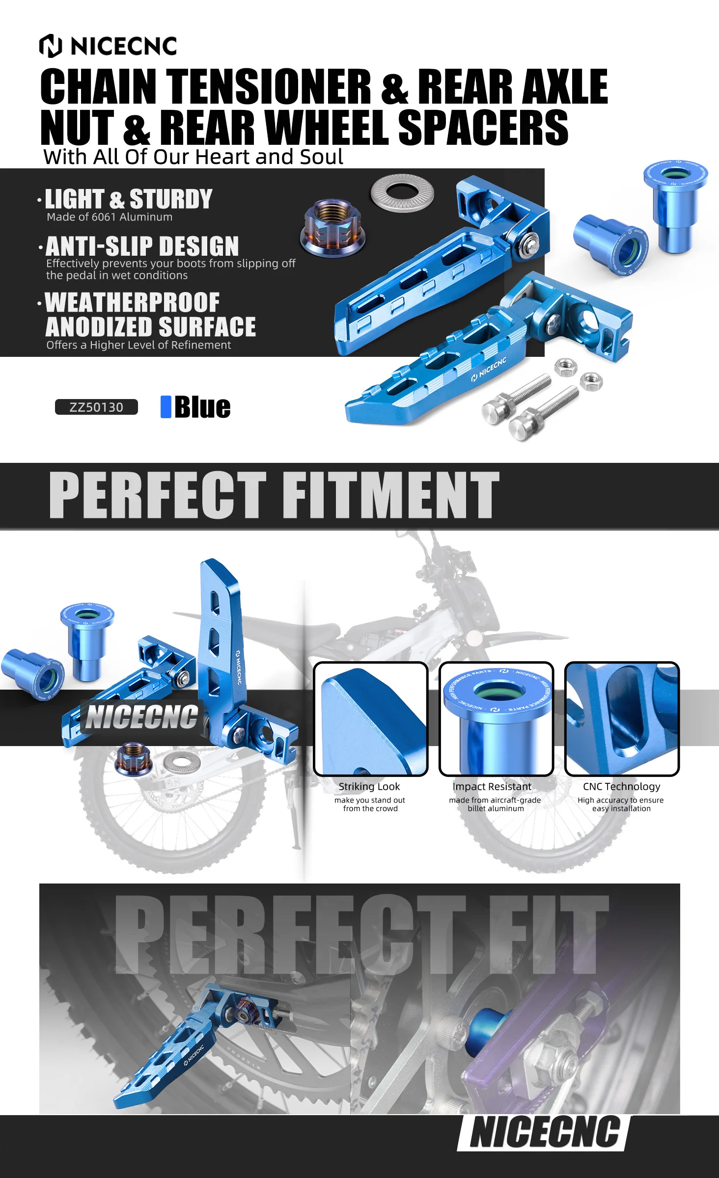 Für Surron Light Bee X S L1E Für Segway X160 X260 Kettenspanner-Einstellblöcke und Hinterachsmutter Radabstandshalter Nabenhalsbänder – Detail 1