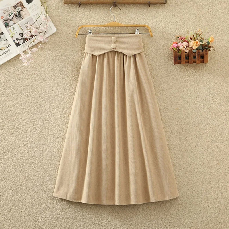 

OHRYIYIE Autumn Winter Fashion Long Corduroy Skirt Women 2023 Casual High Waist Velvet A-line Skirt Female All-match Fall Skirt