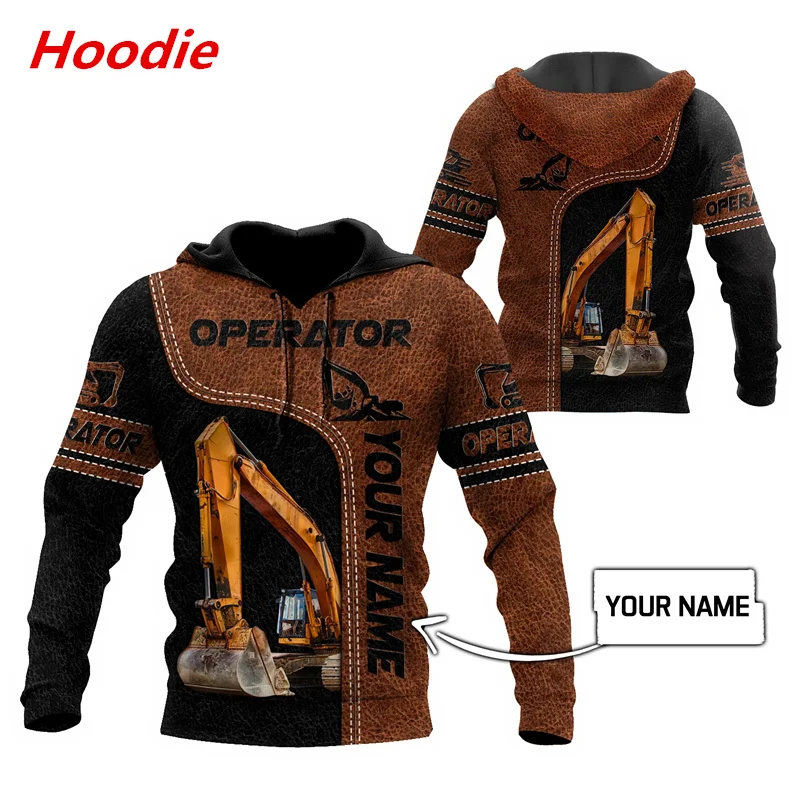 

Harajuku Men's Hoodie Custom Name Excavator Operator 3D Print Zipper Hoodie Unisex Fashion Autumn Street Leisure Sweatshirt F017