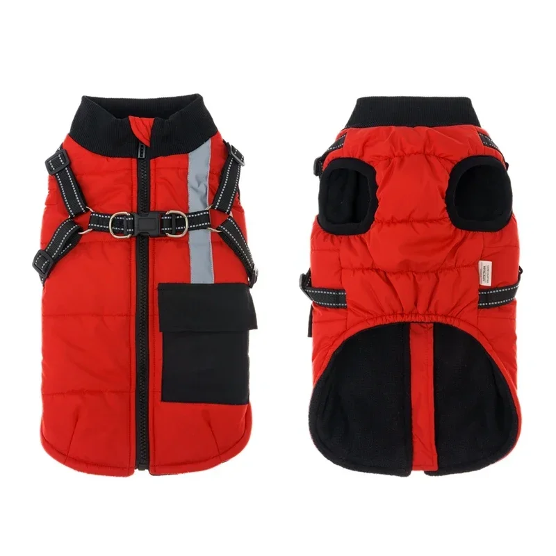 thumbnail image 1 of Abrigo cálido para perros, chaqueta de invierno para clima frío con arnés, ropa reflectante para mascotas para perros medianos y pequeños, atuendo para bulldog francés, 1 of 5