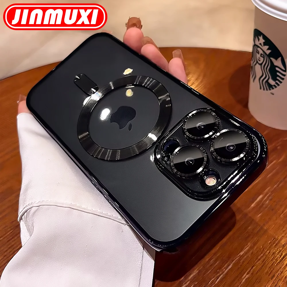 Magnetic Wireless Charging Clear TPU Case with Full Lens Protection and Plating Finish
