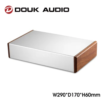 Douk Audio 알루미늄 섀시 앰프 케이스, 목재 사이드 패널 박스, 미니 인클로저, DIY 하우스, W290 mm × D170 mm × H60 mm