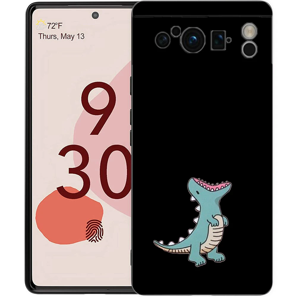 Adorable Dinosaur Bear Couple Shockproof Black Silicone Phone Case