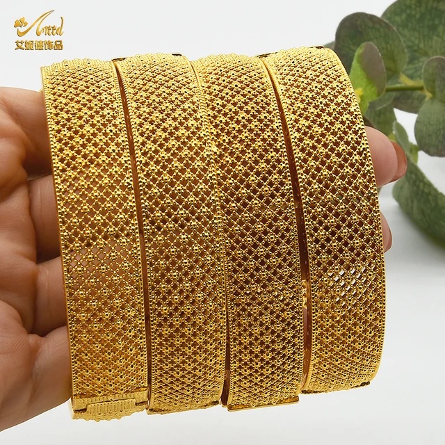 ANIID 4Pcs /Set 24K Dubai Gold Plated Bangle Bracelet For Women Ethiopian Arabic African Dubai Indian Wedding Bride Jewelry Gift B-47-4pcs