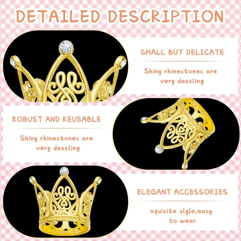 6 Mini Decorazioni A Corona Per Torta – Coroncine Con Strass E Perle – Oro E Argento – Per Compleanni, Matrimoni, Feste