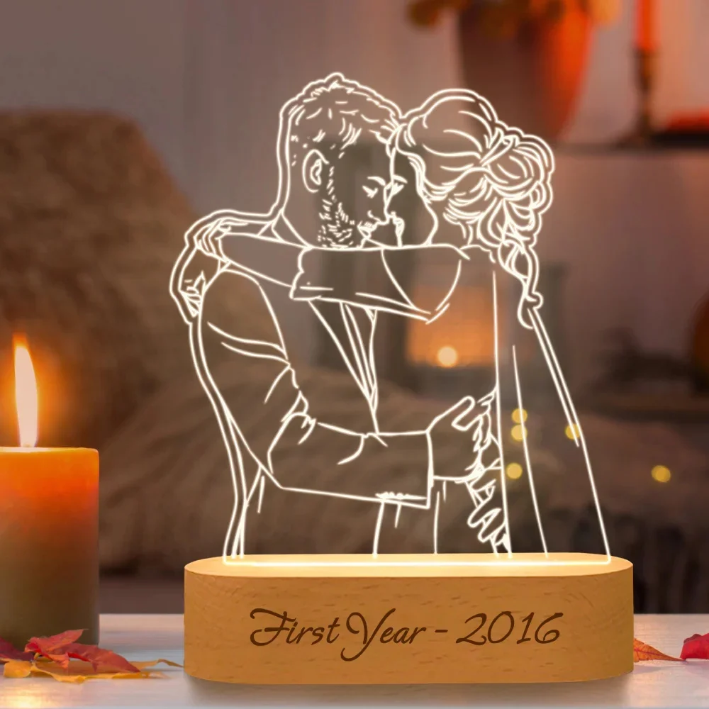 Personalized Photo 3D Lamp Picture Text Engraving Customized Night Light Wedding Anniversary Valentines Day Couple Animal Gifts