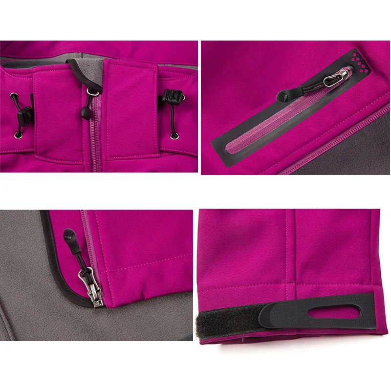Thermal Fleece Women Softshell Jacket Windproof Hiking Running Trekking Camping Coat Hood Outdoor Sports