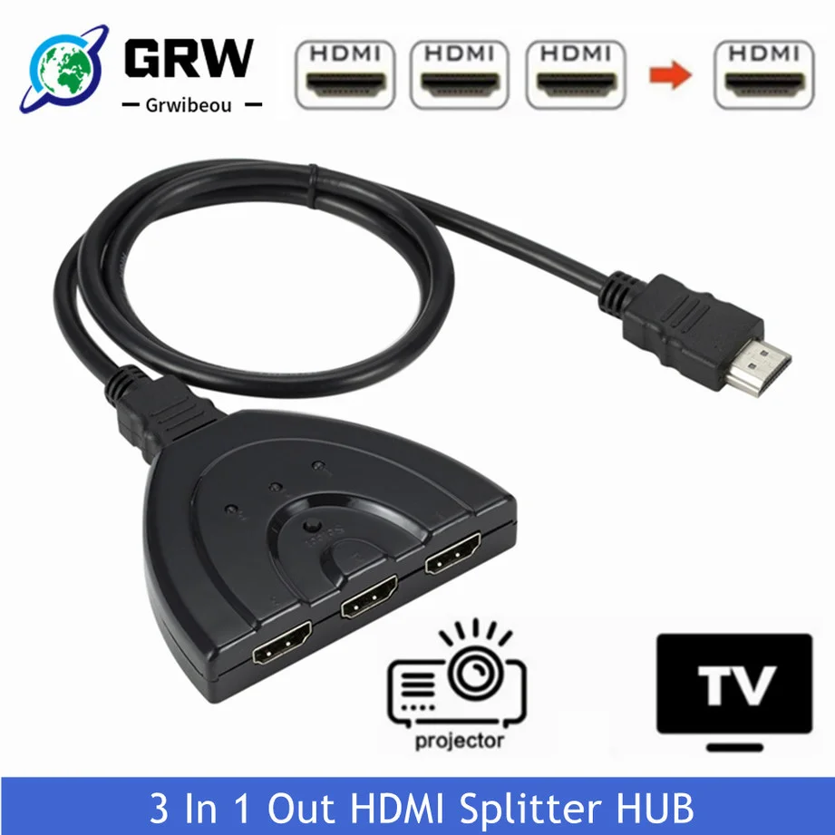 

Grwibeou 3 Ports HDMI Switcher Adapter Cable HD 1080P HDMI Splitter HUB HDMI Switcher 3 In 1 Out Switch Hub For HDTV Computer PC