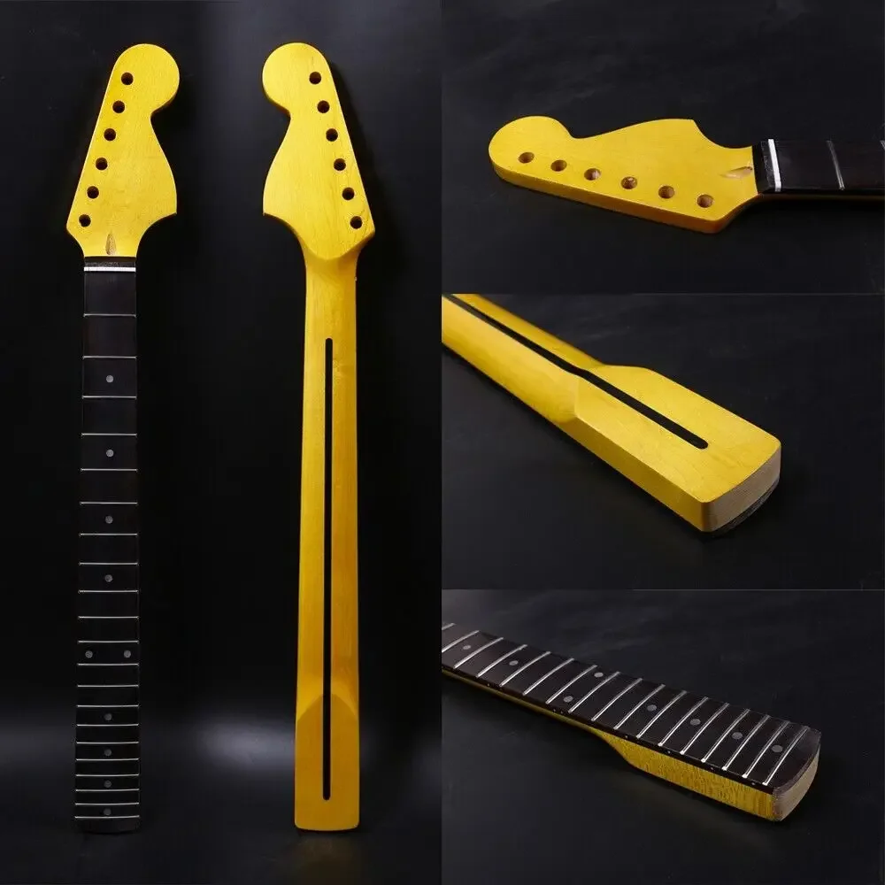 

Yinfente 21 Fret Maple Guitar Neck Rosewood Fretboard Replacement Head Yellow Glossy Painting Dots Inlay Back Strip Finished