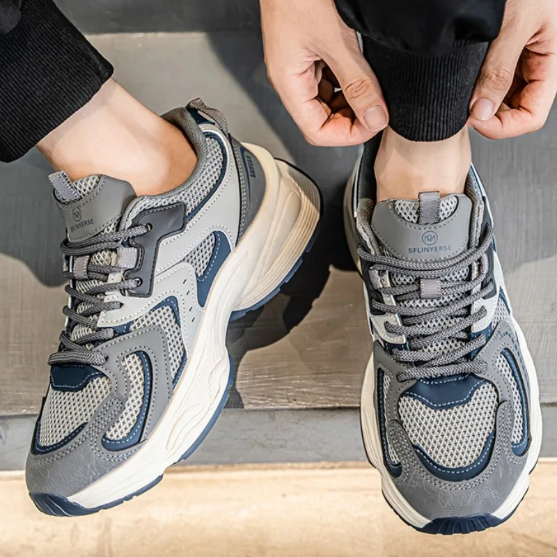 Thick-soled Height-increasing Men's Color-matched Fashionable Versatile All-season High-quality Original Leather Running Shoes 3