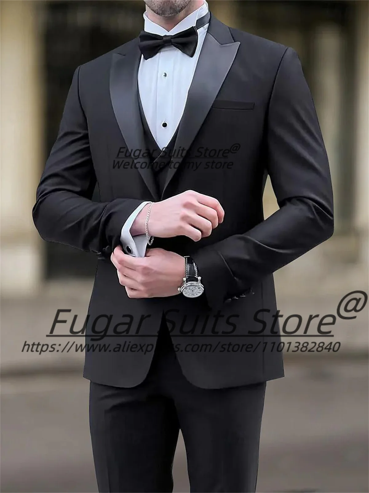 Luxuly Champagne Wedding Suits For Men Slim Fit Peak Lapel Groom Prom Tuxedos 3 Pieces Sets Elegant Male Blazers Costume Homme 2