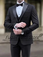 Luxuly Champagne Wedding Suits For Men Slim Fit Peak Lapel Groom Prom Tuxedos 3 Pieces Sets Elegant Male Blazers Costume Homme 2