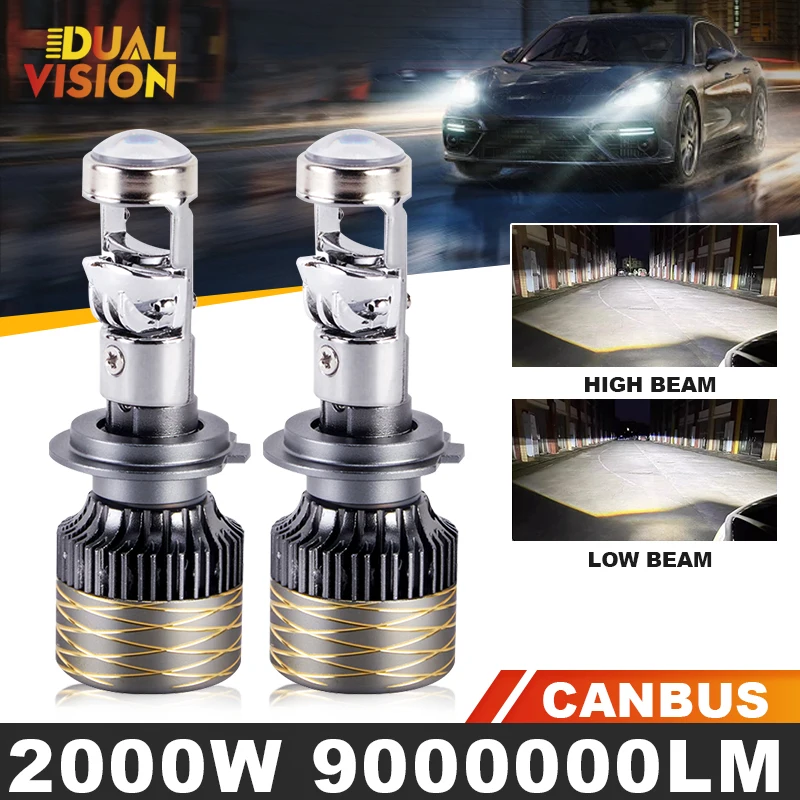 2000W H7 H4 H11 LED Mini Lens Headlight H8 9005 9006 HB3 HB4 Canbus Turbo LED Projector Bulb 6000K Auto/Moto Lamp Fog Light